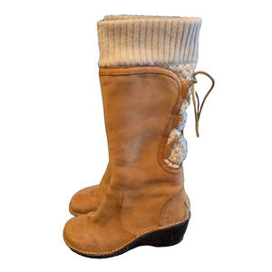 UGG Skylar Tall Boot Women's Chestnut Brown Wedged Suede Knit Lace Corset Back 7